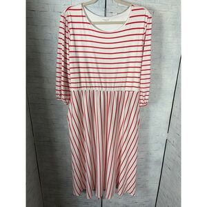 ChicSoul Dress Midi Striped Midi  Nautical 3/4 Balloon Sleeve Pockets Plus Size